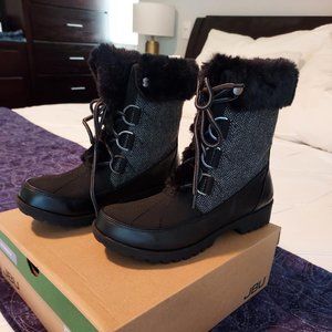 NIB JBU Northgate herringbone faux fur booties, women's size 8